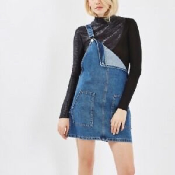 Topshop Moto Denim Pinafore Overalls 
